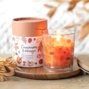 vela de hojas de otoño con canela y naranja
