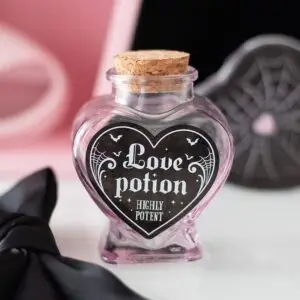 botella decorativa de poción de amor con forma de corazón de cristal