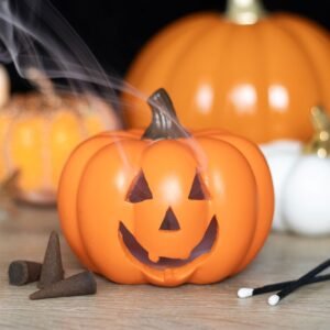 portaconos de incienso de calabaza naranja