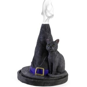 sombrero de bruja con porta conos de incienso de gato