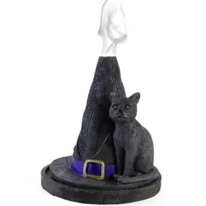 sombrero de bruja con porta conos de incienso de gato