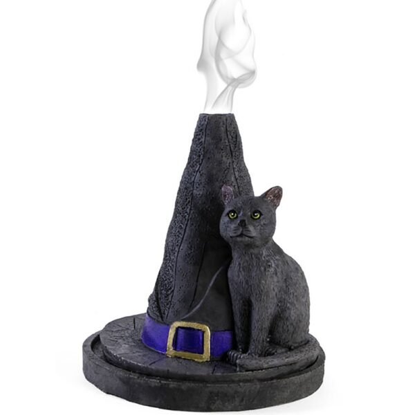 sombrero de bruja con porta conos de incienso de gato
