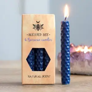 paquete de 6 velas magicas de cera de abejas azules