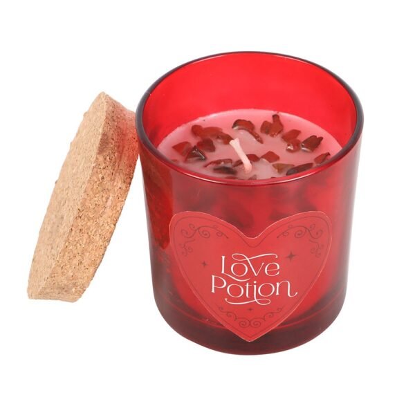 vela con chips de cristal de frambuesa y poción de amor
