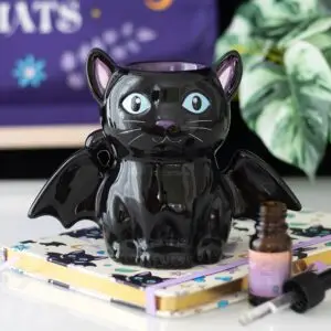quemador de aceite y calentador de cera con forma de murciélago, lindo y espeluznante