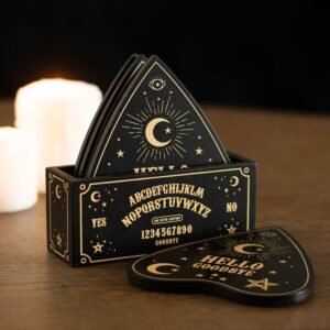 Juego de posavasos con planchette de pizarra parlante negra