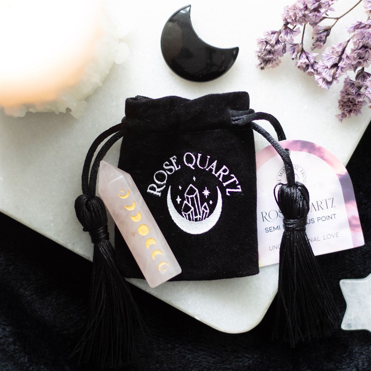 Punta de cristal de cuarzo rosa de fase lunar de 5 cm