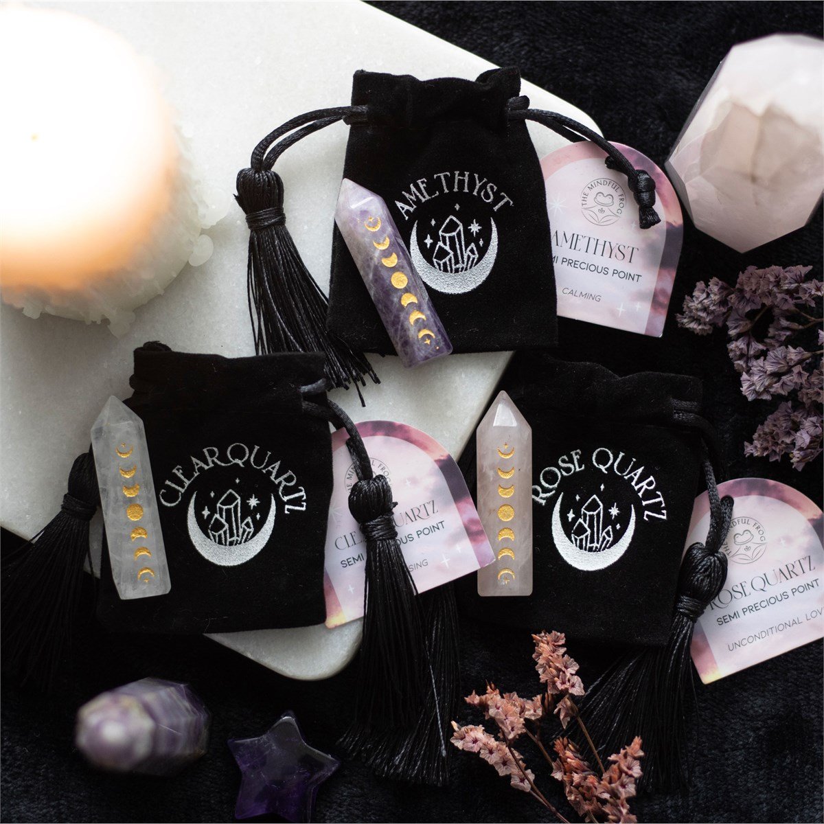 Punta de cristal de cuarzo rosa de fase lunar de 5 cm - Imagen 4