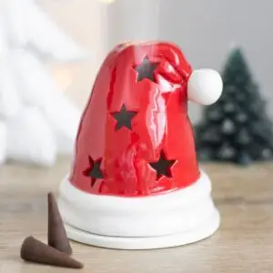 Quemador de cono de incienso y portavelas con forma de gorro de Papá Noel