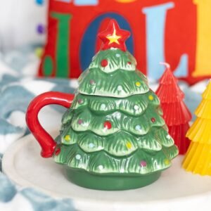 Taza con árbol de Navidad nostálgico