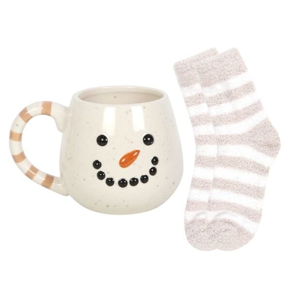 juego de taza y calcetines de muñeco de nieve