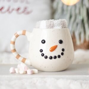 juego de taza y calcetines de muñeco de nieve