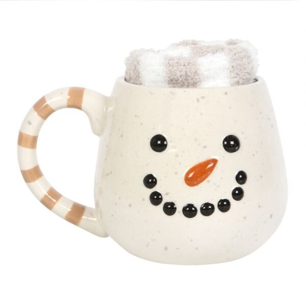 juego de taza y calcetines de muñeco de nieve
