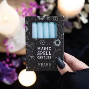 Paquete de 12 velas de hechizo de paz de color azul claro