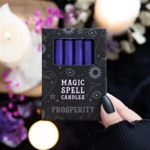 Paquete de 12 velas moradas para el hechizo de la prosperidad