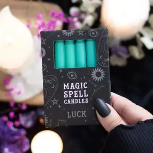 Paquete de 12 velas verdes para el hechizo de la suerte
