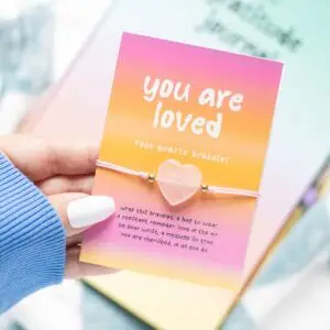 💖 Pulsera de corazón de cristal de cuarzo rosa “Eres amado”