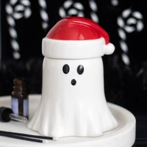 👻🎄 Quemador de aceite y calentador de cera de fantasma con gorro de Papá Noel