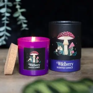Vela de frutos del bosque con setas del bosque