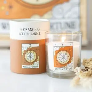 🍊 Vela naranja del Tarot “La Rueda de la Fortuna”