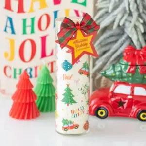 🎄 Vela tubular aromática con estampado navideño nostálgico y aroma a pudín navideño