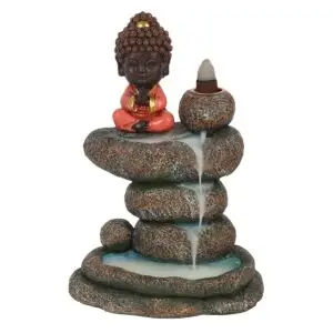 Quemador de Incienso con Reflujo de Buda Rojo y Estanque de Rocas