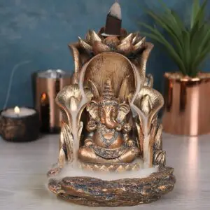 Quemador de Incienso de Reflujo en Bronce – Ganesha y Loto