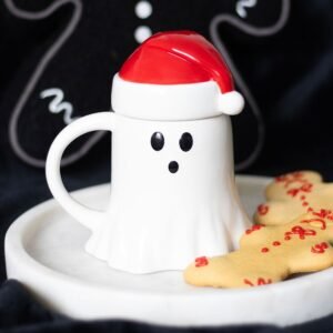 Taza Fantasma con Tapa de Gorro de Papá Noel – 500 ml