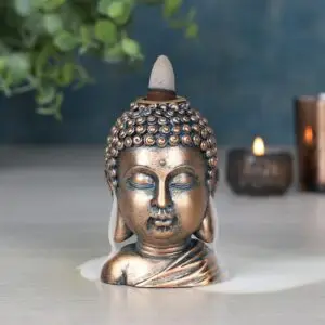Quemador de Incienso de Reflujo con Cabeza de Buda de Bronce