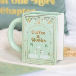 Taza con forma de libro verde Coffee and Books