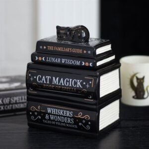 Quemador de aceite Black Cat Book Stack con gato y tapa