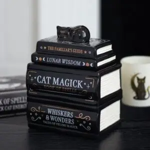 Quemador de aceite Black Cat Book Stack con gato y tapa