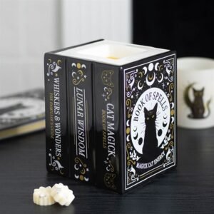 Quemador de aceite y calentador de cera Black Cat Book of Spells