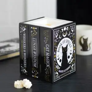 Quemador de aceite y calentador de cera Black Cat Book of Spells