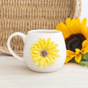 Taza redondeada «Hello Sunshine» con girasol 3D
