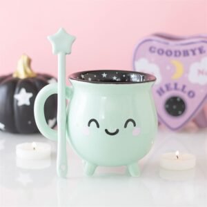 Taza Caldero Verde Menta con Varita Mezcladora