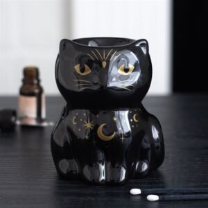 Quemador de Aceites Esenciales Gato Negro Mágico