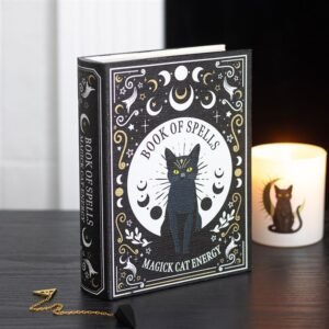 Caja Libro de Hechizos con Gato Negro para Almacenaje Secreto