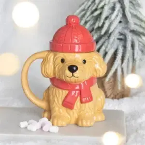 Taza con tapa Cachorro de invierno cerrada en una escena invernal